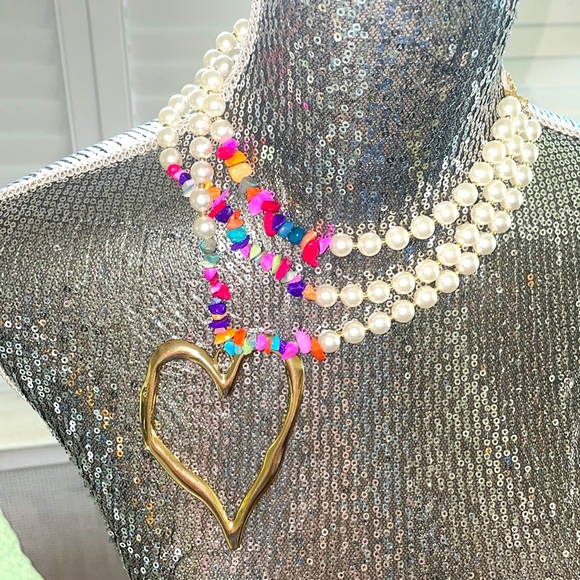 Jewelry - Huge Heart Pearl Mulitstone Custom Necklace